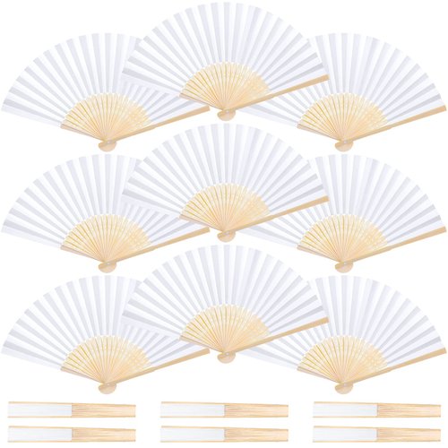 DomeStar 15PCS White Folding Paper Fans, Foldable Hand Fan Bamboo Fan Handheld White Fans for Wedding Summer Party DIY Craft Home Decoration