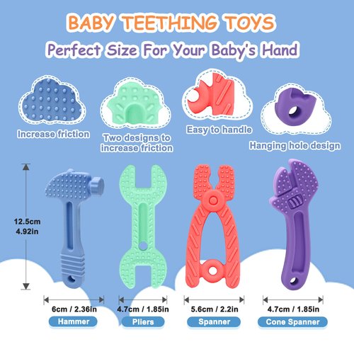 Yoolane Baby Teething Toys Teethers for Babies 3-24 Months Tools Silicone Teether for Toddler Infant Boy and Girl BPA Free Freezable Chew Toy Newborn Stuff Essentials and Shower Gift | 4 Pieces Set