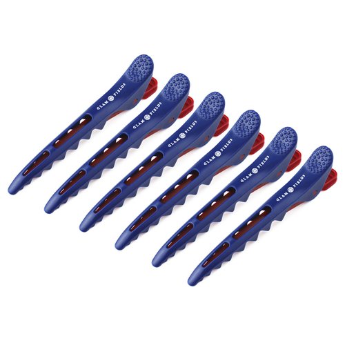 GLAMFIELDS 6 Pack Professional Plastic Shark Hair Clips for Styling Sectioning - Durable Shark Hair Clip with Non-slip grip & Wide Big Teeth for Easy Styling Thick/Thin Navy