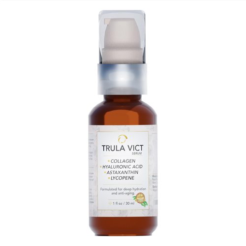 TRULA VICT Facial and Neck Organic Serum, Collagen, Hyaluronic Acid, Astaxanthin, Lycopene, Vitamin C and E, Antioxidant, Powerful Moisturizer, Anti Wrinkles, Anti-Aging, Non-Chemical for Her & Him