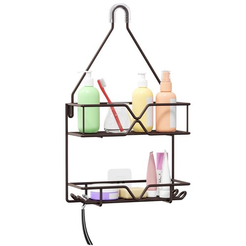 TreeLen Shower Caddy Over Shower Head Hanging Bathroom Caddy for Shower Organizer 4 Hooks Shampoo Holder-Bronze