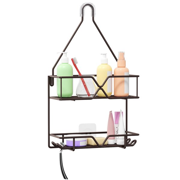 TreeLen Shower Caddy Over Shower Head Hanging Bathroom Caddy for Shower Organizer 4 Hooks Shampoo Holder-Bronze