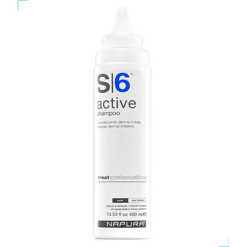 NAPURA S6 Active Professional Anti Dandruff Shampoo with Tea Tree Oil, 1% Zinc and 1% Salicylic Acid - Natural Itchy Scalp Treatment (13.53 fl oz) for Men and Women
