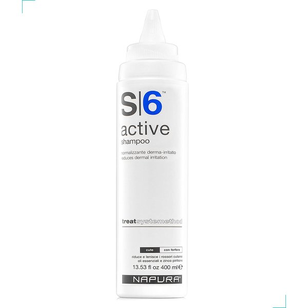 NAPURA S6 Active Professional Anti Dandruff Shampoo with Tea Tree Oil, 1% Zinc and 1% Salicylic Acid - Natural Itchy Scalp Treatment (13.53 fl oz) for Men and Women