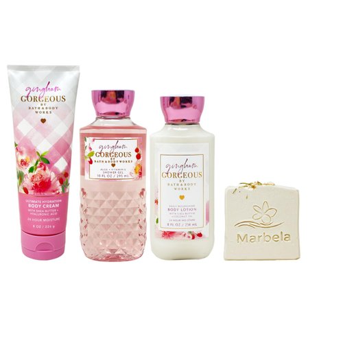 Bath & Body Works Gingham Gorgeous - Trio Gift Set - Body Cream, Shower Gel and Body Lotion With Wild Jasmine Soap.