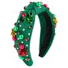 Gmmidea Christmas Jeweled Headbands for Women Girls Christmas Outfits Accessories Xmas Bow Rhinestone Pearl Knotted Headband Red Green Wide Top Knot Hairband Fancy Holiday Gifts