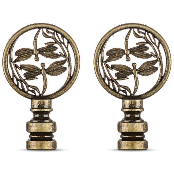 2 Packs Lamp Finial Cap Knob, Dragonfly Design Lamp Decoration for Lamp Shade, Antique Brass, 1-3/8 Inches