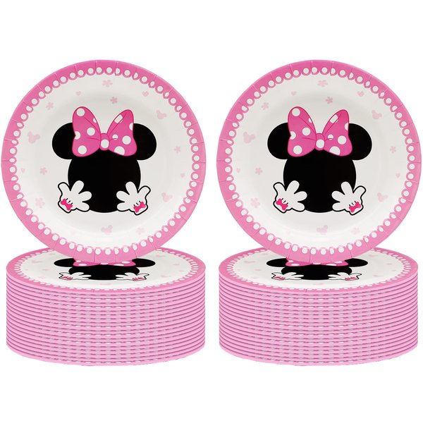 AMZPTBOY 40 Pcs Pink Mouse Birthday Party Supplies,Mouse Party Supplies Tableware Paper Plates,7Mouse Dessert Plates for Girls Mouse Themed Party Baby Shower Pink Mouse Birthday Decorations