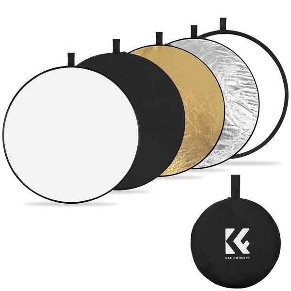 K&F Concept 5-in-1 Light Reflector 43"(110cm) Photography Diffuser Collapsible Portable for Studio and Outdoor Lighting Gold Silver White Black Translucent