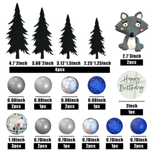 23 PCS Wolf Cake Topper Black Tree Cake Decoration with Soft Clay Wolf for Baby Shower Wolf Themed Wedding Birthday Party Supplies
