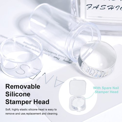 X&D Nail Art Stamper Clear Jelly Nail Art Stamping Transparent Silicone Rubber Nail Polish Stamper with Acrylic Scraper, Spare heads, Stainless Steel Plate Kit for French Tips and Transfer Images B