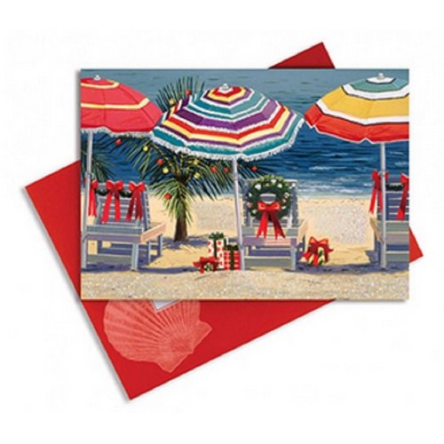 16 Embellished Christmas Cards and Envelopes, Christmas Beach