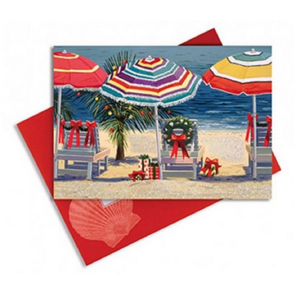 16 Embellished Christmas Cards and Envelopes, Christmas Beach