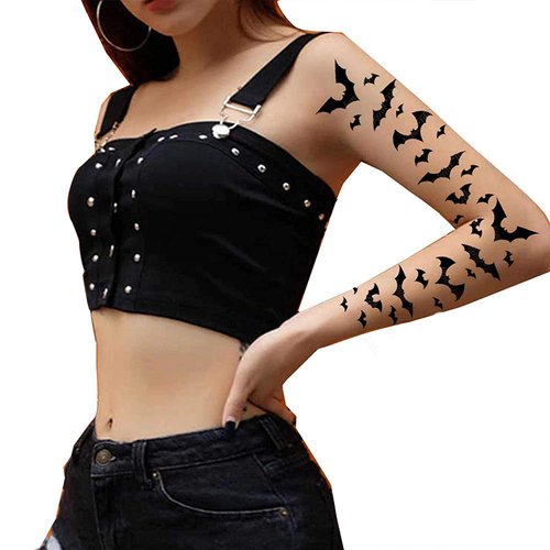 Tatodays Bat halloween temporary tattoos paper transfer sticker black flying vampire vampiress bats women men adults kids body art makeup cosplay festivals parties (Bats)