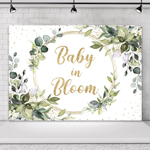 Omifly Baby in Bloom 7Wx5H Backdrop for Photography Eucalyptus Green Leaves Botanical Gold Glitter Star Baby Shower Background Party Decorations Cake Table Banner Decor Photo Booth Studio Props