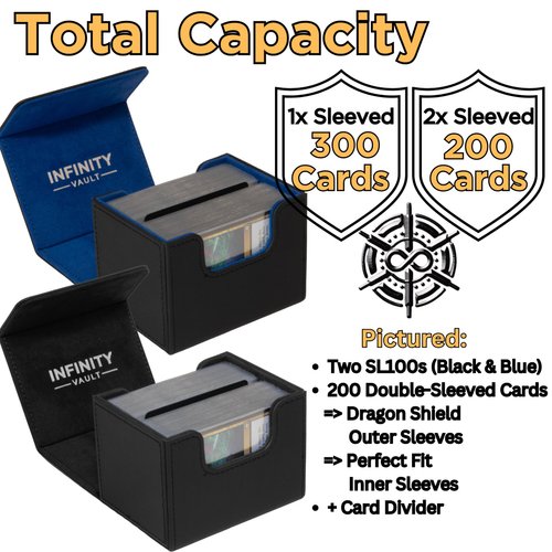 Infinity Vault 100 Card Deck Box Battle Pack - 2 Pack - MTG Deck Box Commander Friendly - Protect 200+ Double Sleeved Cards - Designed for MTG Commander Deck Box - Sidewinder Deck Box (Black & Blue)
