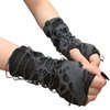 JISEN Women Punk Fingerless Gloves Ripped Cosplay Gothic Mittens for Halloween Costume Party E-Black