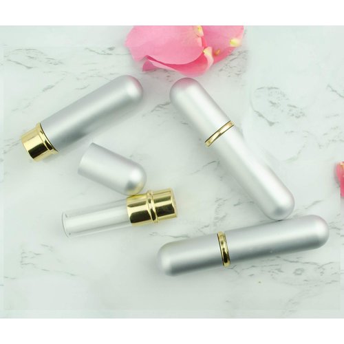 Grand Parfums Essential Oil Personal Refillable Nasal Aromatherapy Aluminum and Glass Inhalers with Cotton Wicks, Matte Silver, Choose a Set of 2, 4 or 6 (Set of 6, Matte Silver)