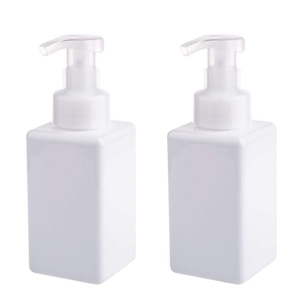 UUJOLY Foaming Soap Dispenser, 450ml (15oz) Refillable Pump Bottle Plastic for Liquid Soap, Shampoo, Body Wash (2 Pcs) (White)