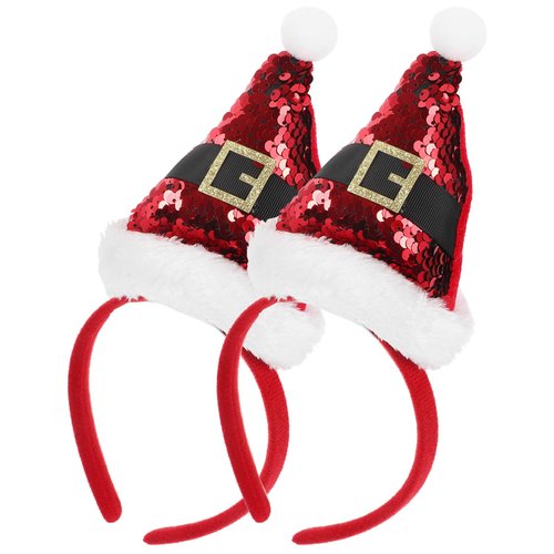 Lurrose 2pcs Christmas Santa Hat Headbands Sequined Plush Xmas Party Hair Bands Hair Hoops Headdress Hair Accessories for Girls Chidren