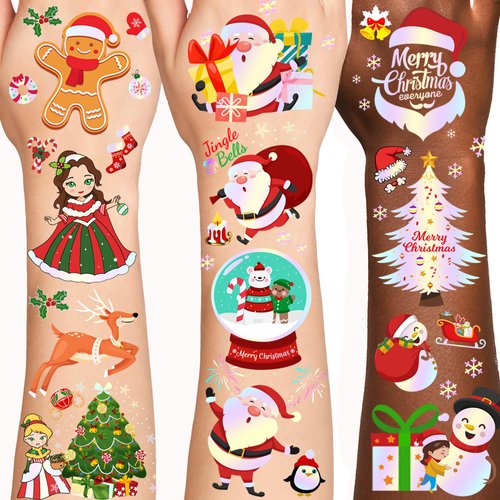 Holiday Temporary Tattoos for Kids Girls Boy Adults, American Holiday Tattoos Stickers, Holiday Party Favors Gifts, Holiday Stocking Stuffers for Kids, Holiday Goodie Bag Stuffers (CHRISTMAS)