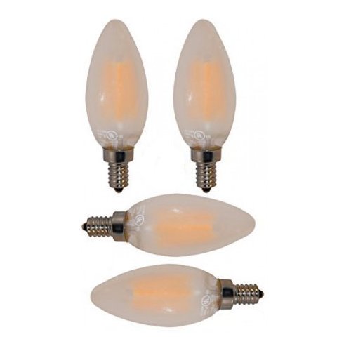 SleekLighting 3.5 Watt E12 LED Filament Candelabra Light Bulb, Dimmable (35W Incandescent Replacement) Warm White 2700K Chandelier Torpedo Tip, Decorative Frosted Glass Cover 4Pack