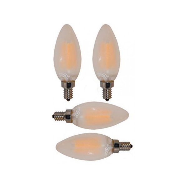 SleekLighting 3.5 Watt E12 LED Filament Candelabra Light Bulb, Dimmable (35W Incandescent Replacement) Warm White 2700K Chandelier Torpedo Tip, Decorative Frosted Glass Cover 4Pack