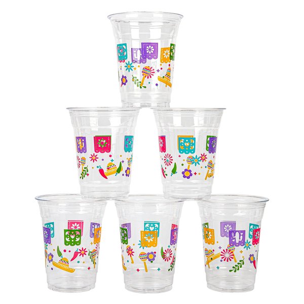 Fiesta Disposable Plastic Cups Mexican Theme Party Cups 12 oz Plastic Stadium Drinking Cup Cinco De Mayo Party Decorations for Fiesta Taco Birthday Baby Shower Party Drinkware Supplies (100)