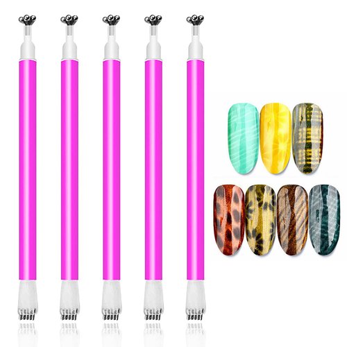 JERCLITY 5 Pieces Nail Magnet Stick Cat Eye Magnet Tool Double-Headed Flower Design Nail Art Magnet Pen Set Magnet Wand Strong Magnet Stick Dotting Pens for Home DIY, Salon, Studio