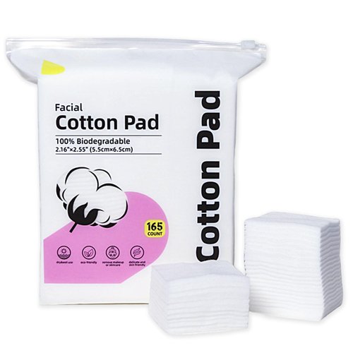 ILLIDI Cotton Squares for Face,165 Count,100% Cotton Pads, Lint-Free,Ideal for Sensitive Skin,Face Cleansing and Makeup Removal