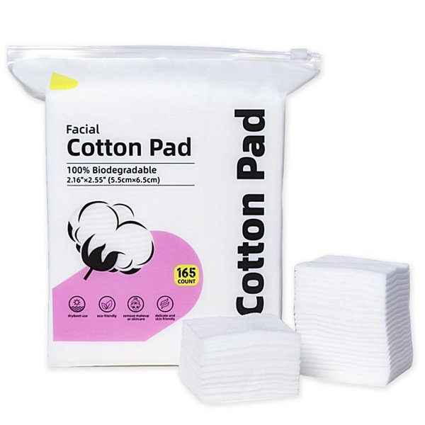 ILLIDI Cotton Squares for Face,165 Count,100% Cotton Pads, Lint-Free,Ideal for Sensitive Skin,Face Cleansing and Makeup Removal