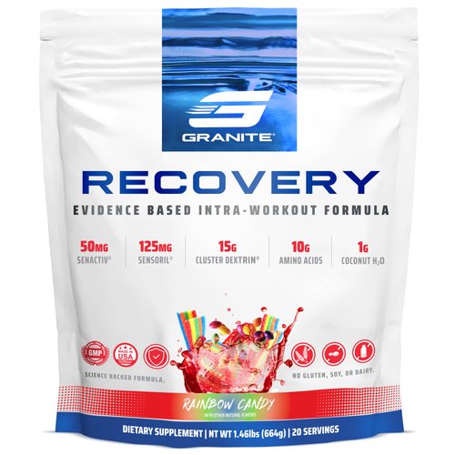 Granite Recovery for Intra & Post Workout |10g Aminos, Electrolytes, Cluster Dextrin for Muscle Recovery & Growth | Amino Acids Supplement with Sensoril | 20 Servings | Rainbow Candy