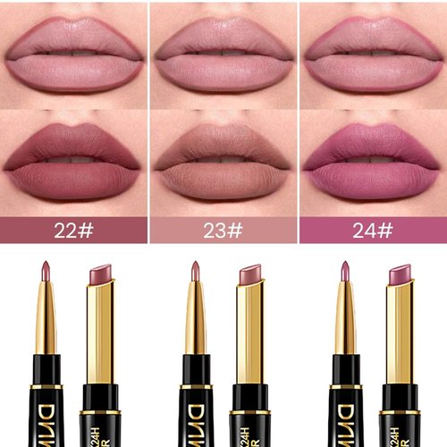 evpct 3Pcs Matte Lip Liner and Lipstick Combo Set Kit for Women, DNM Light Plum Rose Mauve Nude Beige Brown Magic Neutral Lipstick 24 Hours Original Lips Liner Pencil Stain Long Lasting Waterproof