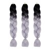 Ombre Braiding Hair Extensions 3 Pack/24 Inch Color Braiding Hair Fiber Crochet Hair for Box Braids Senegal Twist Hair Extensions for Women and Girls (24 Inch, Black/Gray)