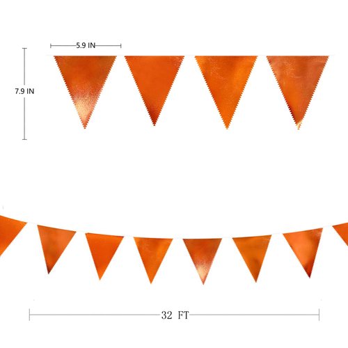 Orange Party Decorations Metallic Fabric Triangle Pennant Banner Flag Bunting Garland for Fall Autumn Thanksgiving Graduation Birthday Wedding Bridal Shower Baby Shower Anniversary Party Supplies