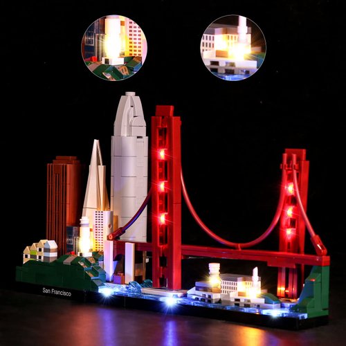 Bourvill LED Lights Kit for Lego Architecture San Francisco - Lights Set Compatible with Lego Building Blocks - Classic Version (Lights Kit Without Model) (21043)