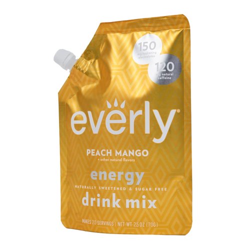 Everly Keto-Friendly Peach Mango Energy Drink Mix Powder - Sugar Free, Organic Caffeine Boost, Electrolyte Hydration & B-Vitamin Complex, Natural Water Flavor Enhancer, 20 Servings Pouch