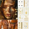 Boho Gold Temporary Tattoo Set, Body Glitter & Face Glitter Freckles for Women Sexy, 150+ Metallic Temporary Tattoos for Women Girls Kids for Bachelorette Party Beach Festivals Cosplay Dates, 9 Sheets