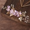 Hair Side Combs Bride Wedding Hair Comb Flowers Pearl Bridesmaids Hair Piece Accessories Vintage Bridal Hair Clips for Women and Girls (Purple)