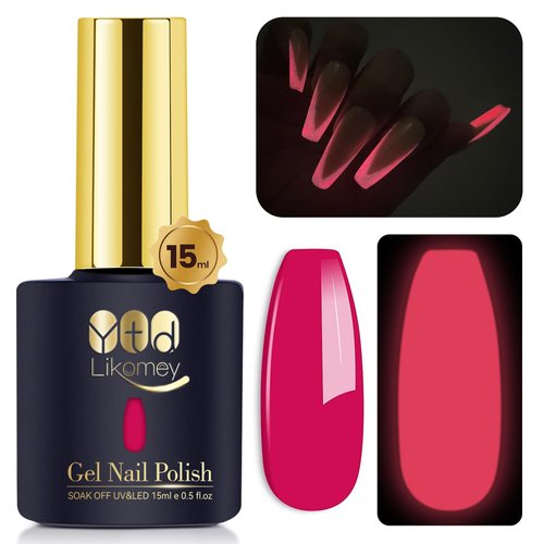 YTD Likomey Glow in the Dark Gel Nail Polish,1 Pcs 15ml Neon Pink Luminous Glow Effect Gel Polish, Fluorescent Bright Manicure Spring UV Nail Gel Varnish,YG06