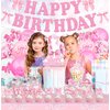 Pink Bow Birthday Party Decorations, Girls Birthday Decorations, Includes Tablecover, Glitter Bow Happy Birthday Banner Garland, Latex Balloon, Cake Topper&Cupcake Topper for Bridal Bow Party Supplies