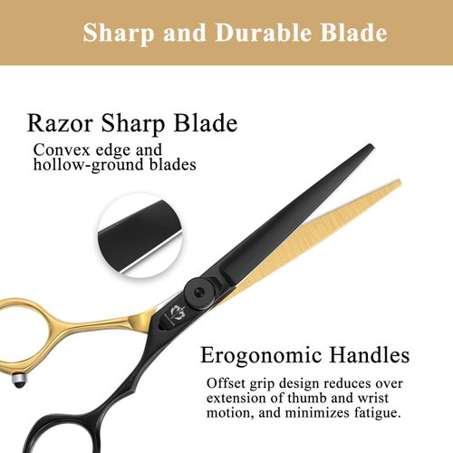 Professional Barber Hair Scissors 6 Inch Sharp Hair Shear Gold Titanium Coating Lightweight Haircut Shear for Men and Women