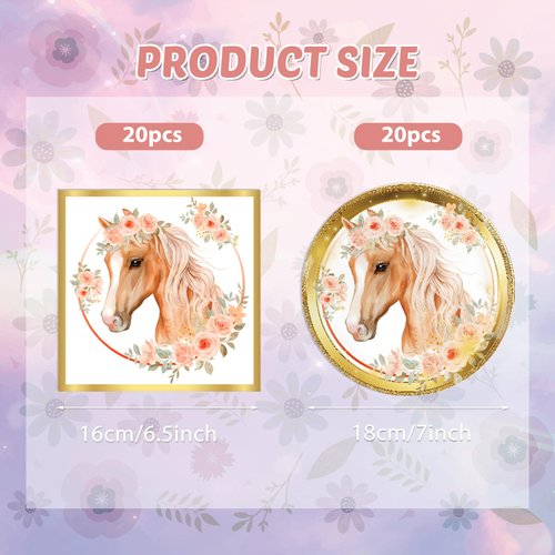 40PCS Horse Birthday Party supplies HorseParty Favors Include Party Plates and Napkins Cowgirl Wild Horse Party Birthday Tableware Decorations for Girls Baby Shower Serve 20
