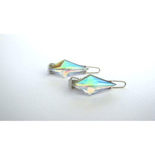 Generic 2 small crystal ab rhombus rhinestone hair clip barrettes fine hair