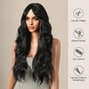 Allbell Long Black Wavy Wigs for Women Synthetic Curly Middle Part Wig with Side Bangs Natural Looking Heat Resistant Fibre for Daily Party Use