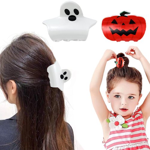Halloween Hair Clips Hairpins-2Pcs Cute Mini Halloween Hair Accessories Pumpkin Ghost Exquisite D...