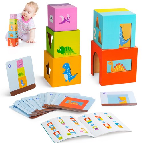 Puzzles Toys for Toddlers 3-4 5-7, Montessori Toys 5PCS Wooden Box to Build and Stack, Sensory Toys Educational Learning Toys for Color Shape Number,Gifts for Kids Boys Girls