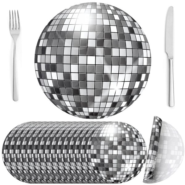 50 Pieces 12 Inch Disco Ball Round Placemats 70s Disco Party Placemats Disposable Paper Table Mat for Birthday Party, Reunion, 70s Groovy Party, Kitchen, Wedding, Banquets, Dining Supplies