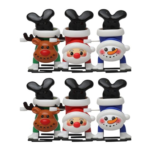 LOGOFUN 6PCS Christmas Wind Up Toys Xmas Stocking Stuffers Wind Up Toys Snowman Reindeer Walking Jumping Clockwork Toy for Festival Party Supplies