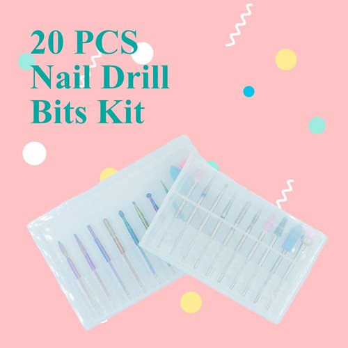 Nail Drill Bits Set - Diamond Efile Nail Bit for Acrylic Nails,Cuticle Clean File Bits Remove Gel Nail Bits Nail Drill Bits 3/32 Inch (20Pcs Russian Cuticle Drill Bit Set)
